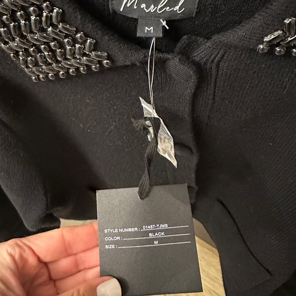 NWT Marled Chic Black Sweater with Beaded Collar - Picture 4 of 4